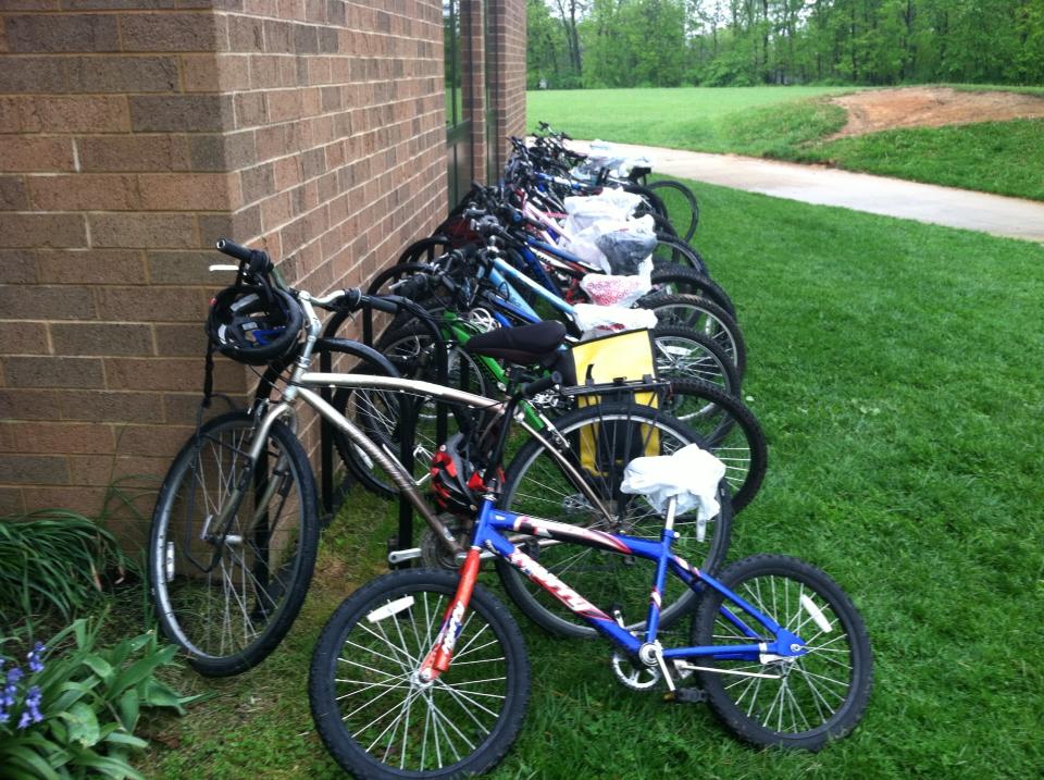 Just some of the many bikes lined up at Thomas Harrison Middle School Wednesday