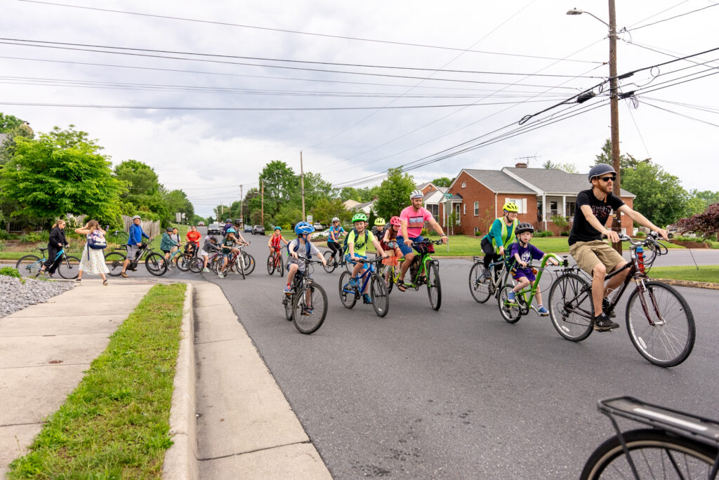 Kids biking to school